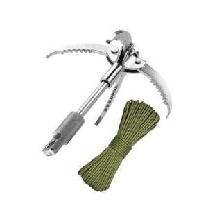 Upgraded Version Large-size Outdoor Stainless Steel Grappling Hook Foldable Survival Climbing Claw with 31m Suspension Line
