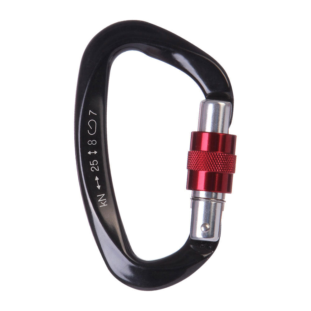 Peakseek XD-9628 Professional 25KN D-Shaped Rock Climbing Carabiner Screw-gate Lock Aluminum Alloy Carabiner (Black + Red Nut)