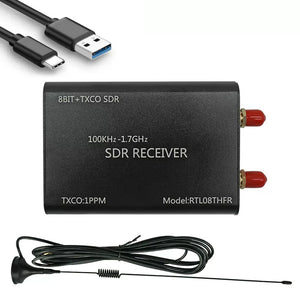 HamGeek RTL08THFR 100KHz-1.7GHz SDR Receiver Full-Band SDR Radio 8Bit and 1PPM TXCO with Antenna