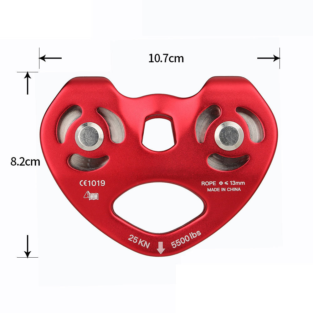 Peakseek Red Outdoor Rock Climbing Pulley 25KN Aluminum Alloy Twin Wheels Pulley for 8-13mm Ropes
