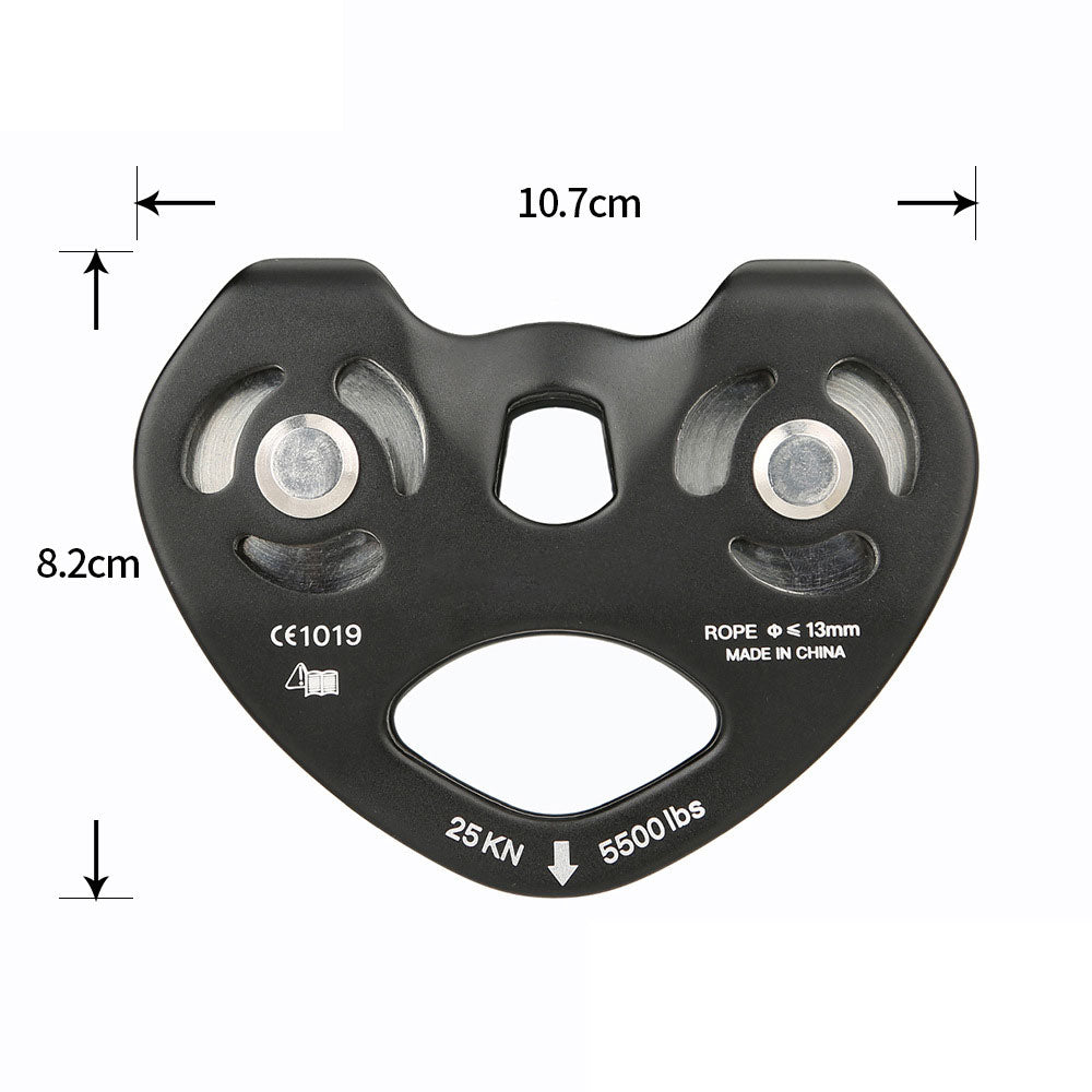 Peakseek Black Outdoor Rock Climbing Pulley 25KN Aluminum Alloy Twin Wheels Pulley for 8-13mm Ropes