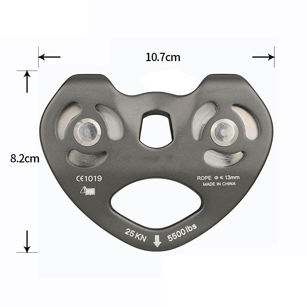 Peakseek Grey Outdoor Rock Climbing Pulley 25KN Aluminum Alloy Twin Wheels Pulley for 8-13mm Ropes