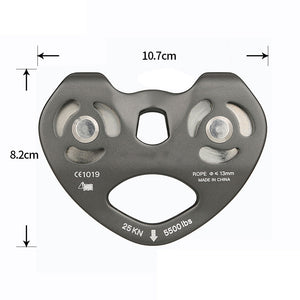Peakseek Grey Outdoor Rock Climbing Pulley 25KN Aluminum Alloy Twin Wheels Pulley for 8-13mm Ropes
