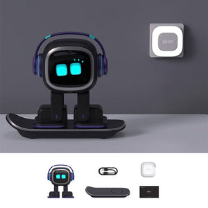 Black Standard Version EMO Desktop AI Robot Emotional Interaction Intelligent Robot Pet with Skateboard Wireless Charger