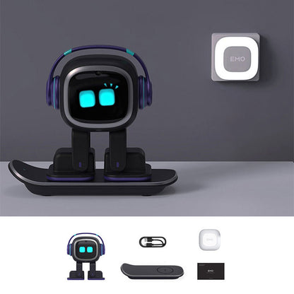 Black Standard Version EMO Desktop AI Robot Emotional Interaction Intelligent Robot Pet with Skateboard Wireless Charger