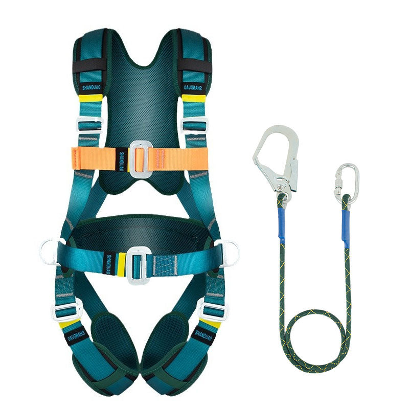 Outdoor Rock Climbing Anti-fall Protection Harness Snap Fastener Full-body Five-point Safety Belt with 1.8M Hook Sling
