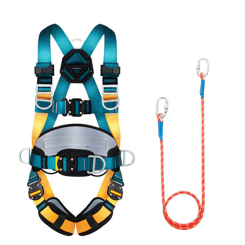 Outdoor Rock Climbing Anti-fall Protection Harness Quick Insertion Five-point Full Body Safety Belt with Small Hook Rope(1.8m)