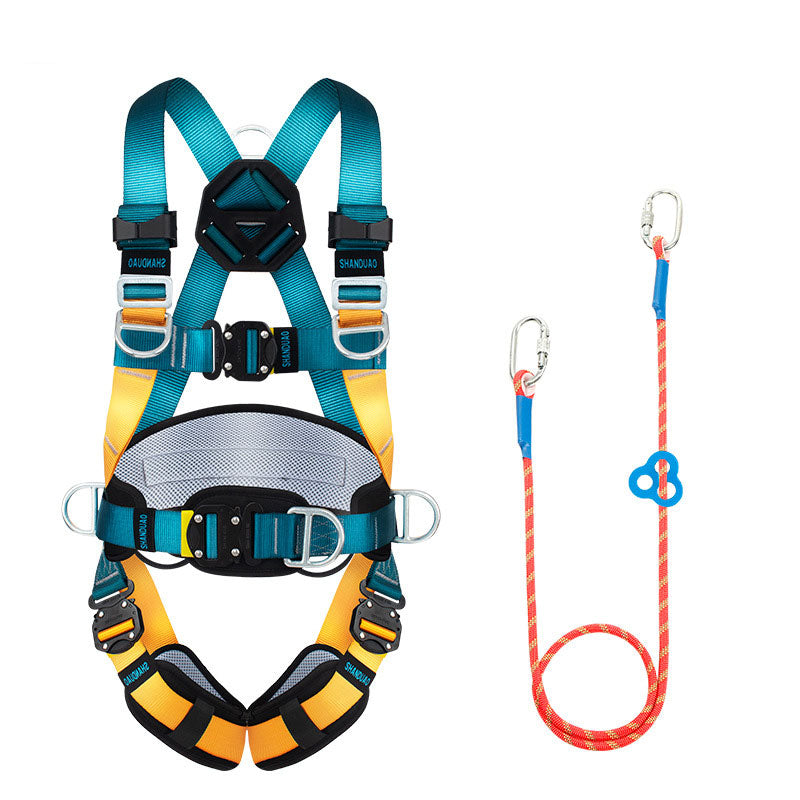 Outdoor Rock Climbing Safety Harness Quick Insertion Five-point Full Body Safety Belt with S Hook Rope(3m) + Adjustable Buckle