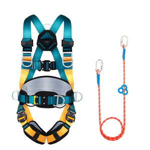 Outdoor Rock Climbing Safety Harness Quick Insertion Five-point Full Body Safety Belt with S Hook Rope(3m) + Adjustable Buckle
