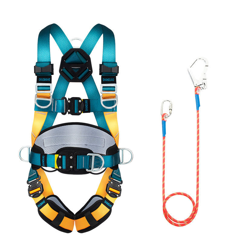 Outdoor Rock Climbing Anti-fall Protection Harness Quick Insertion Five-point Full Body Safety Belt with Large Hook Rope(1.8m)
