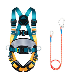 Outdoor Rock Climbing Anti-fall Protection Harness Quick Insertion Five-point Full Body Safety Belt with Large Hook Rope(1.8m)