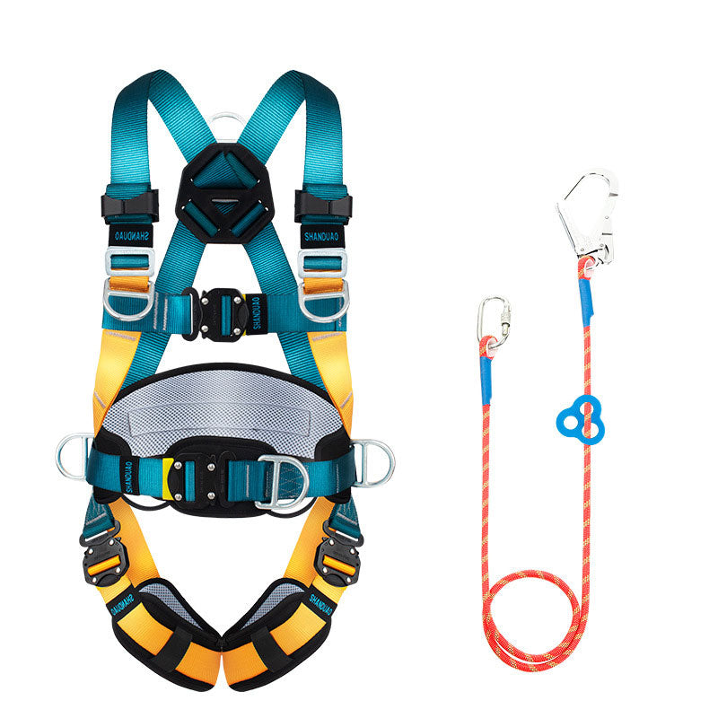 Outdoor Rock Climbing Safety Harness Quick Insertion Five-point Full Body Safety Belt with L Hook Rope(3m) + Adjustable Buckle