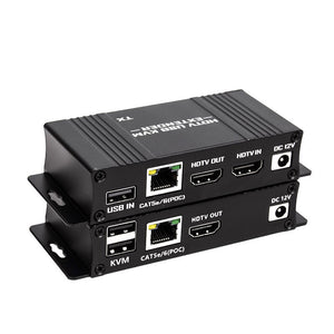60M HDMI-compatible + USB Extender 1080P TCP/IP Ethernet Cable Extender Transmitter and Receiver Support KVM