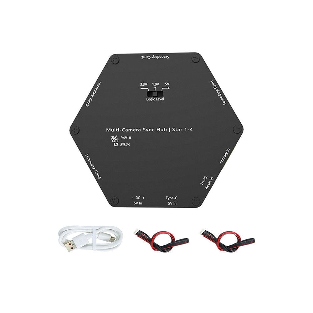 Multi-Camera Star-type Sync Hub with 2 Sync Cables Support for ORBBEC Gemini 330 Series/2/Astra 2 Depth Cameras