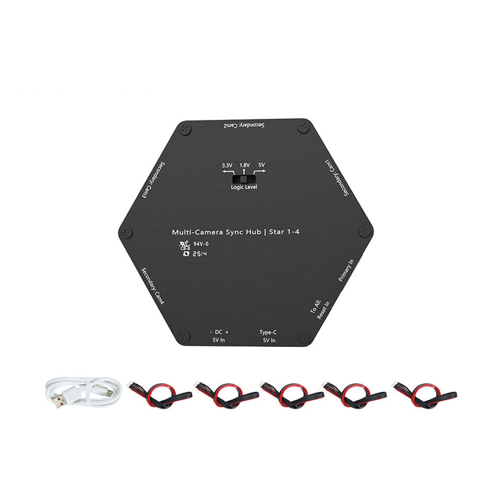 Multi-Camera Star-type Sync Hub with 5 Sync Cables Support for ORBBEC Gemini 330 Series/2/Astra 2 Depth Cameras