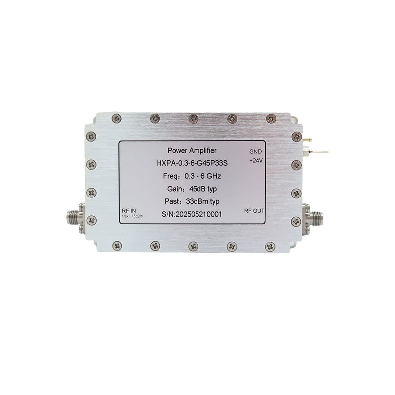 HXPA-0.3-6-G45P33S 0.3-6GHz 2W Power Amplifier Power Amp with 45dB Gain and Stainless Steel SMA Female Connector