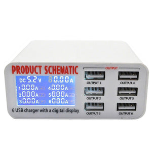US Plug 896 Intelligent Cellphone Digital Display Charger 6-USB Output AC100-240V 40W Fast Charger QC3.0