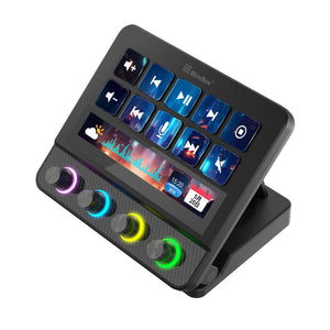 MiraBox Black N4 Pro Stream Deck Visual Custom Keyboard 0-60 Degree Adjustable Bracket with RGB Knob and Touch Bar