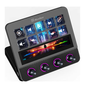 MiraBox Black N4 Pro Stream Deck Visual Custom Keyboard 0-60 Degree Adjustable Bracket with RGB Knob and Touch Bar