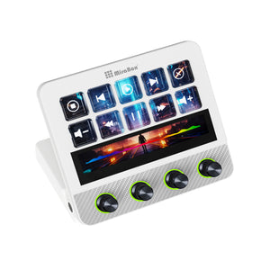 MiraBox White N4 Pro Stream Deck Visual Custom Keyboard 0-60 Degree Adjustable Bracket with RGB Knob and Touch Bar