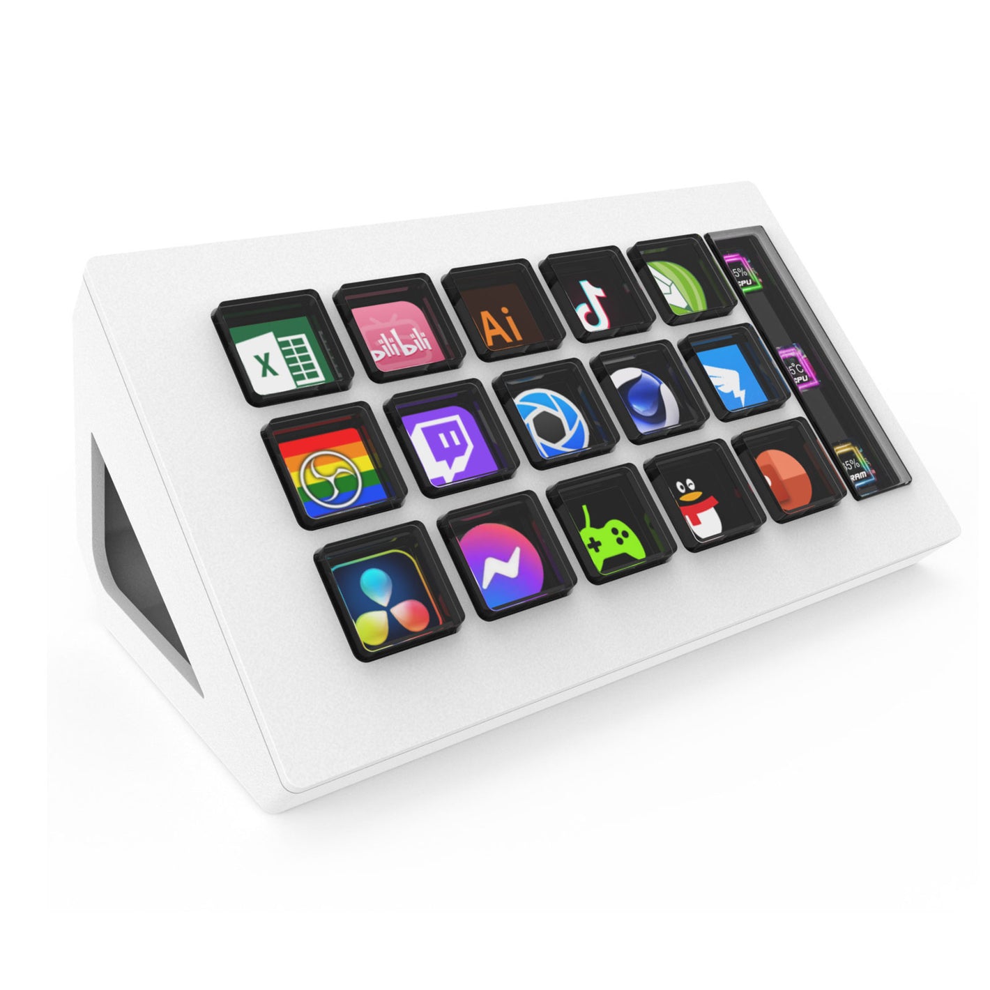 MiraBox White 293S Stream Deck Visual Mini Keyboard with 15 LCD Keys for Live Streaming and Game Programming