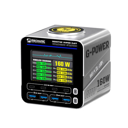 MECHANIC G-Power 160W GaN Desktop Super Fast Charging Station Multi-Port USB Fast Charger Support 15W Magnetic Wireless Charging