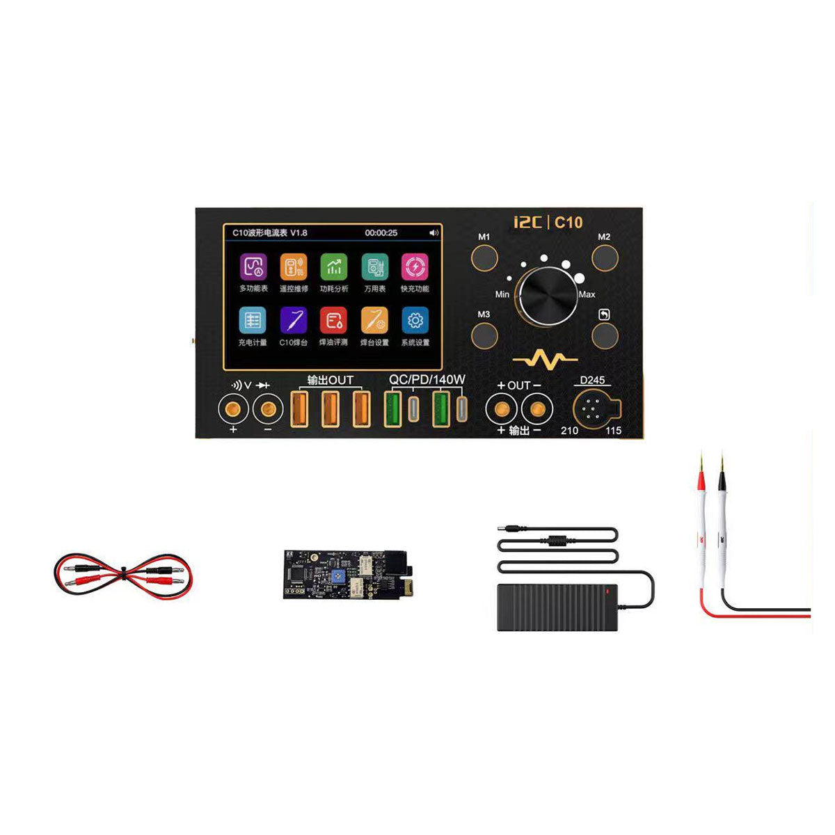 i2C C10 Set 1 Multifunctional Waveform Ammeter 280W PD3.1 Super Fast Charging Built-in Multimeter Module with Testing Pen