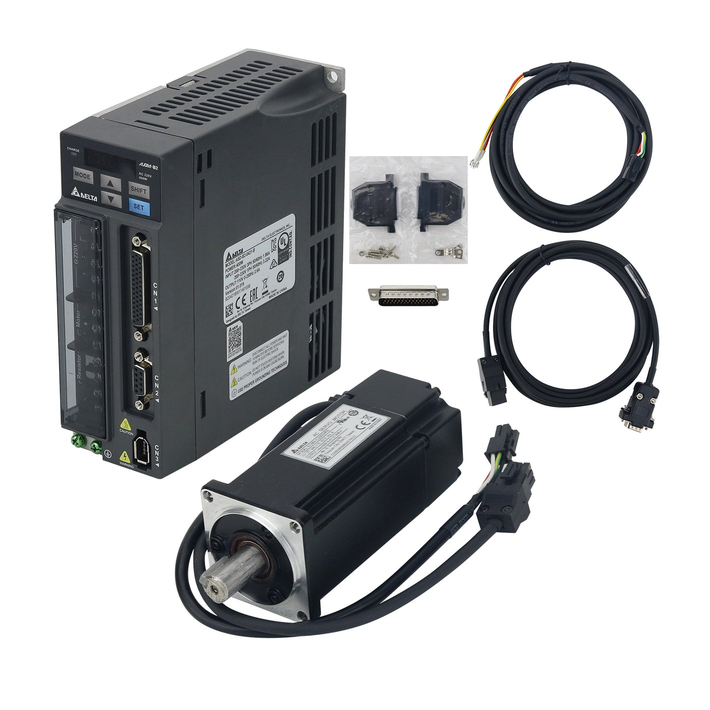 Delta 400W ECMA-C20604RS Servo Motor + ASD-B2-0421-B Motor Driver + Power Cable + 3M/9.8FT Encoder Cable