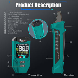 TOOLTOP ET32 Digital Circuit Breaker Finder Transmitter+Receiver Support Wiring/NVC/GFCI Outlet Test