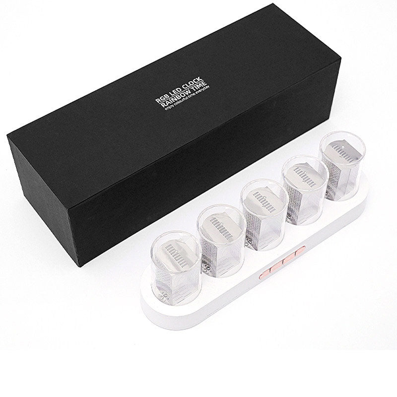 White Desktop RGB Pseudo Glow Tube Clock 9 Display Modes DIY Creative Nixie Clock 2W Built-in Full Color LED