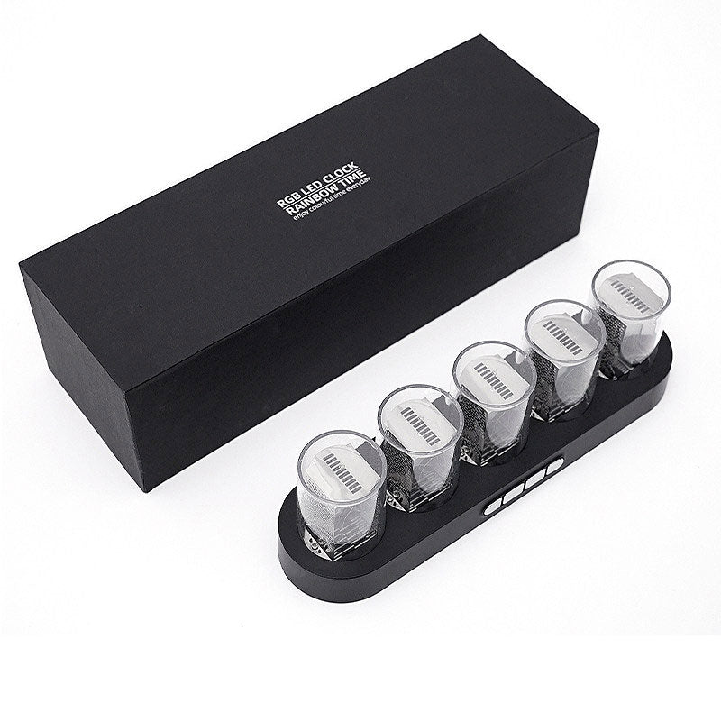 Black Desktop RGB Pseudo Glow Tube Clock 9 Display Modes DIY Creative Nixie Clock 2W Built-in Full Color LED