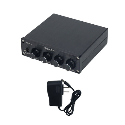XZD-A1 Audio Signal Distributor Audio Distributor 1 Input 4 Output (Black Panel) with 12V/1.8A Power Adapter