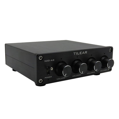 TILEAR (Black Panel) XZD-A3 4-IN 1-OUT Stereo Audio Mixer 6xNE5532 Op Amp Support Independent Volume Adjustment