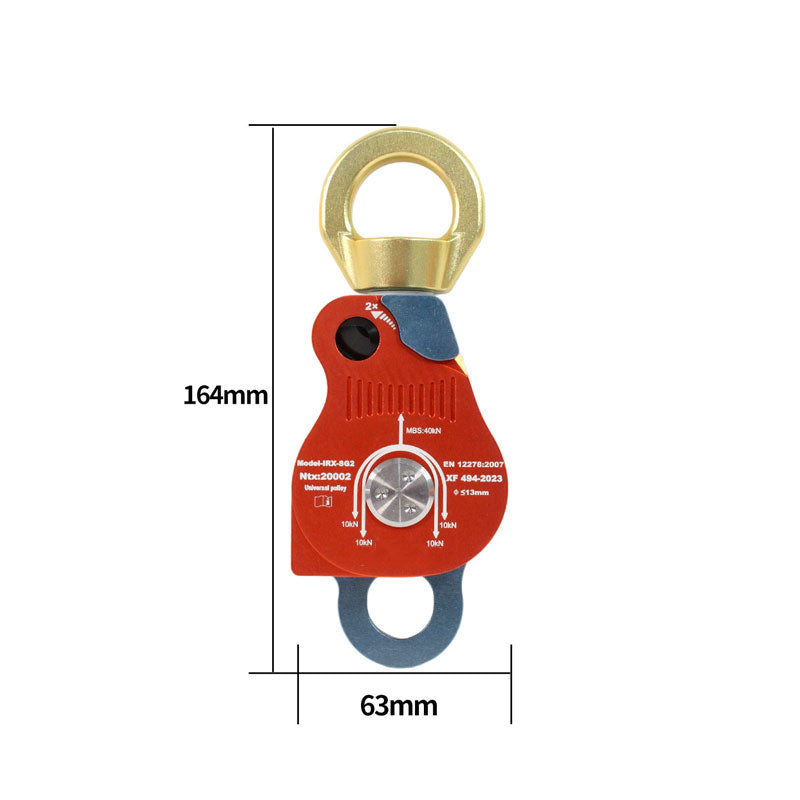 Hanging Ring Type Universal Double Pulley 37KN Descender Rock Climbing Fall prevention Device XF494-2023