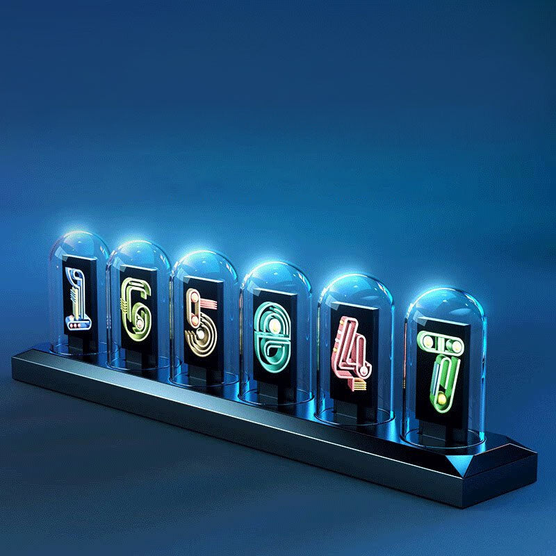 6-Digit IPS Screen Version Retro Nixie Tube Clock Digital RGB Full Color Pseudo Glow Tube Clock (Base without Light)