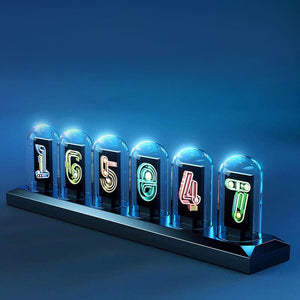 6-Digit IPS Screen Version Retro Nixie Tube Clock Digital RGB Full Color Pseudo Glow Tube Clock (Base without Light)