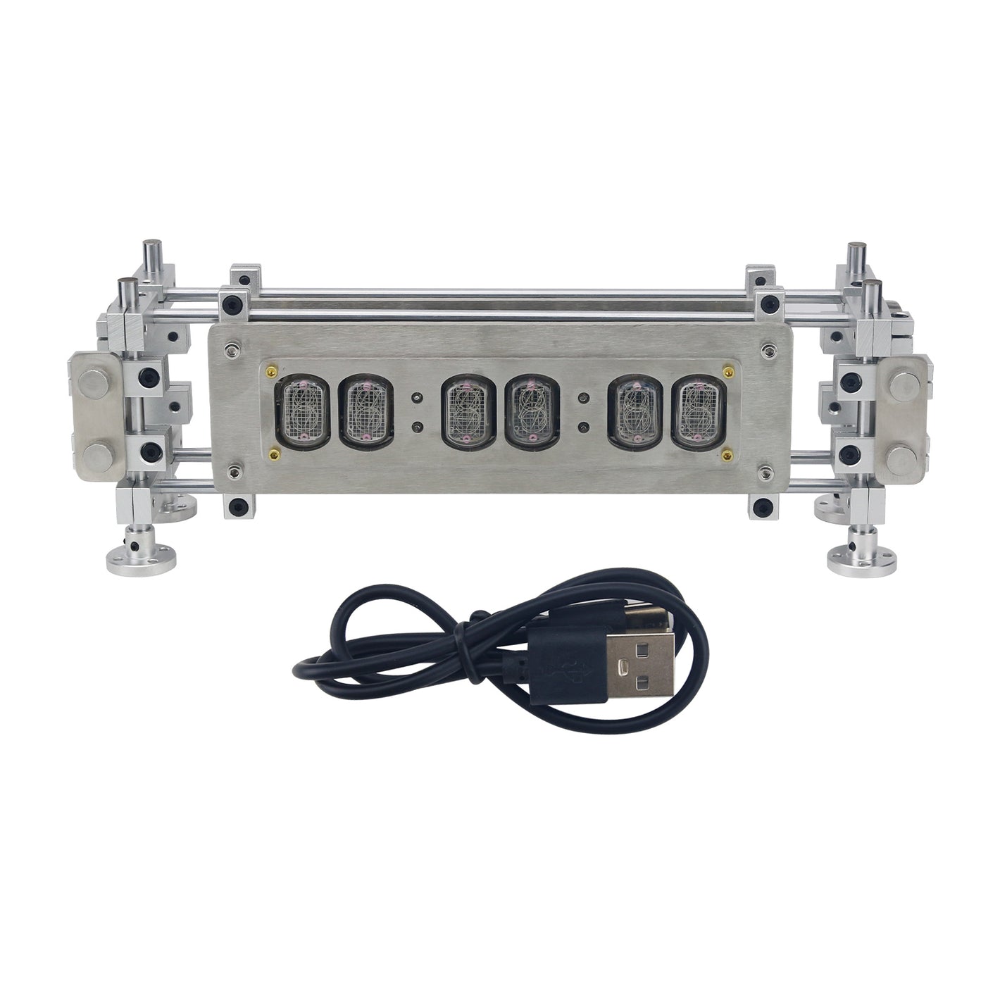 IN12 Glow Tube Clock 6-Bit DC5V 1A Type-C Retro Cyberpunk Stainless Steel Nixie Tube Clock Desktop Decoration