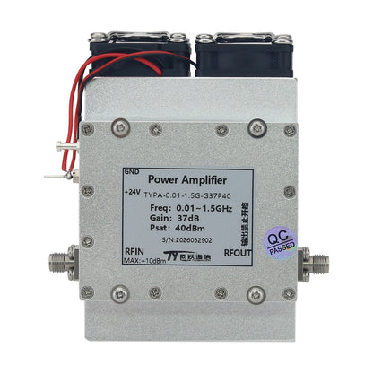 0.01-1.5GHz RF Power Amplifier 37dB High Gain 10W Output RF PA with SMA Female Connector (with Radiator and Fan)