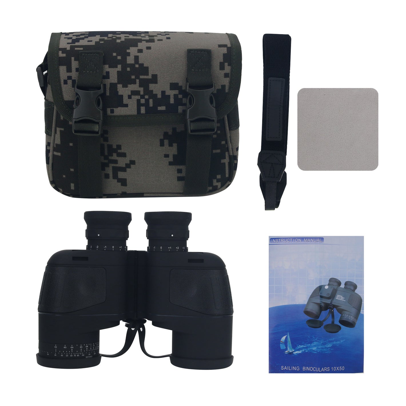 Black 10x50 Navigation LED Compass Binocular Waterproof and Antifog ED Telescope 10X IR Rangefinder Binocular