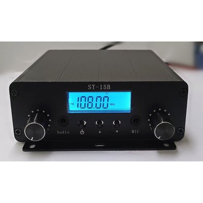 ST-15B V3 76MHz-113MHz 15W Stereo Amplifier FM Broadcast Transmitter Audio+Mic Input (BNC Interface)