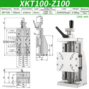XKT100-Z100 Manual X-Axis Ball Screw Slide Rail 80x100mm Table 100mm Stroke 25kg Load Linear Stage