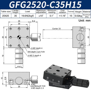 GFG2520-C35H15 Manual Goniometer Stage ±10° Tilt 2kg Load High-Precision Sliding Table for Optical Lab