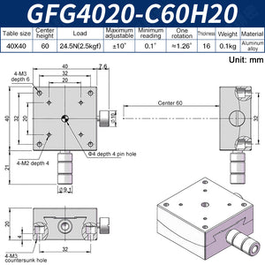 GFG4020-C60H20 Manual Goniometer Stage ±10° Tilt 2.5kg Load High-Precision Sliding Table for Optical Lab