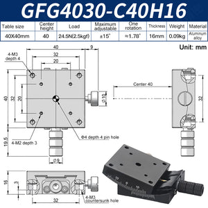 GFG4030-C40H16 Manual Goniometer Stage ±15° Tilt 2.5kg Load High-Precision Sliding Table for Optical Lab