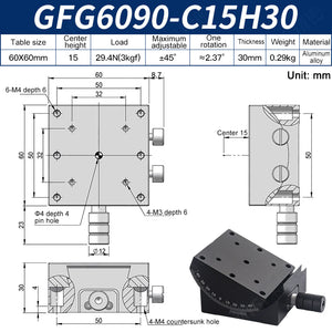 GFG6090-C15H30 Manual Goniometer Stage ±45° Tilt 3kg Load High-Precision Sliding Table for Optical Lab