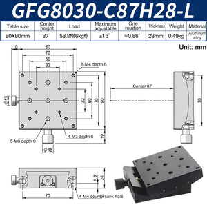 GFG8030-C87H28-L Manual Goniometer Stage ±15° Tilt 6kg Load High-Precision Sliding Table for Optical Lab