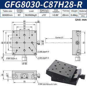 GFG8030-C87H28-R Manual Goniometer Stage ±15° Tilt 6kg Load High-Precision Sliding Table for Optical Lab
