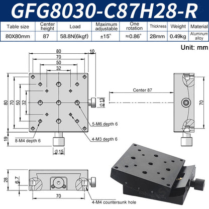 GFG8030-C87H28-R Manual Goniometer Stage ±15° Tilt 6kg Load High-Precision Sliding Table for Optical Lab