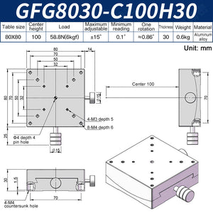 GFG8030-C100H30 Manual Goniometer Stage ±15° Tilt 6kg Load High-Precision Sliding Table for Optical Lab