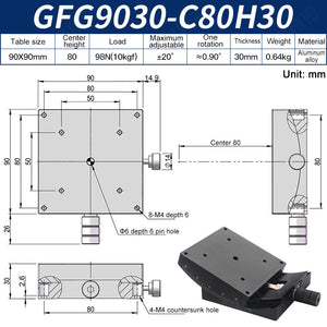 GFG9030-C80H30 Manual Goniometer Stage ±20° Tilt 10kg Load High-Precision Sliding Table for Optical Lab
